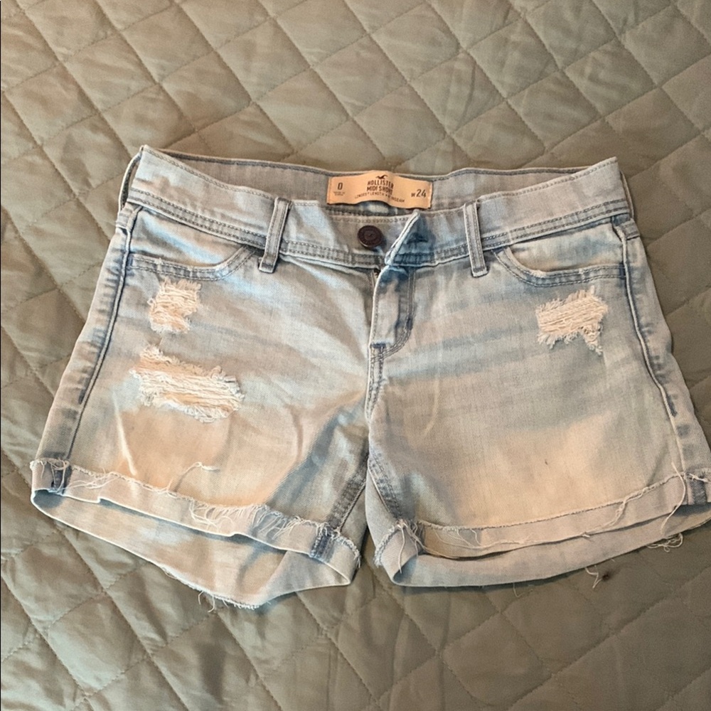Hollister Blue Jean Shorts Distressed Cuffed